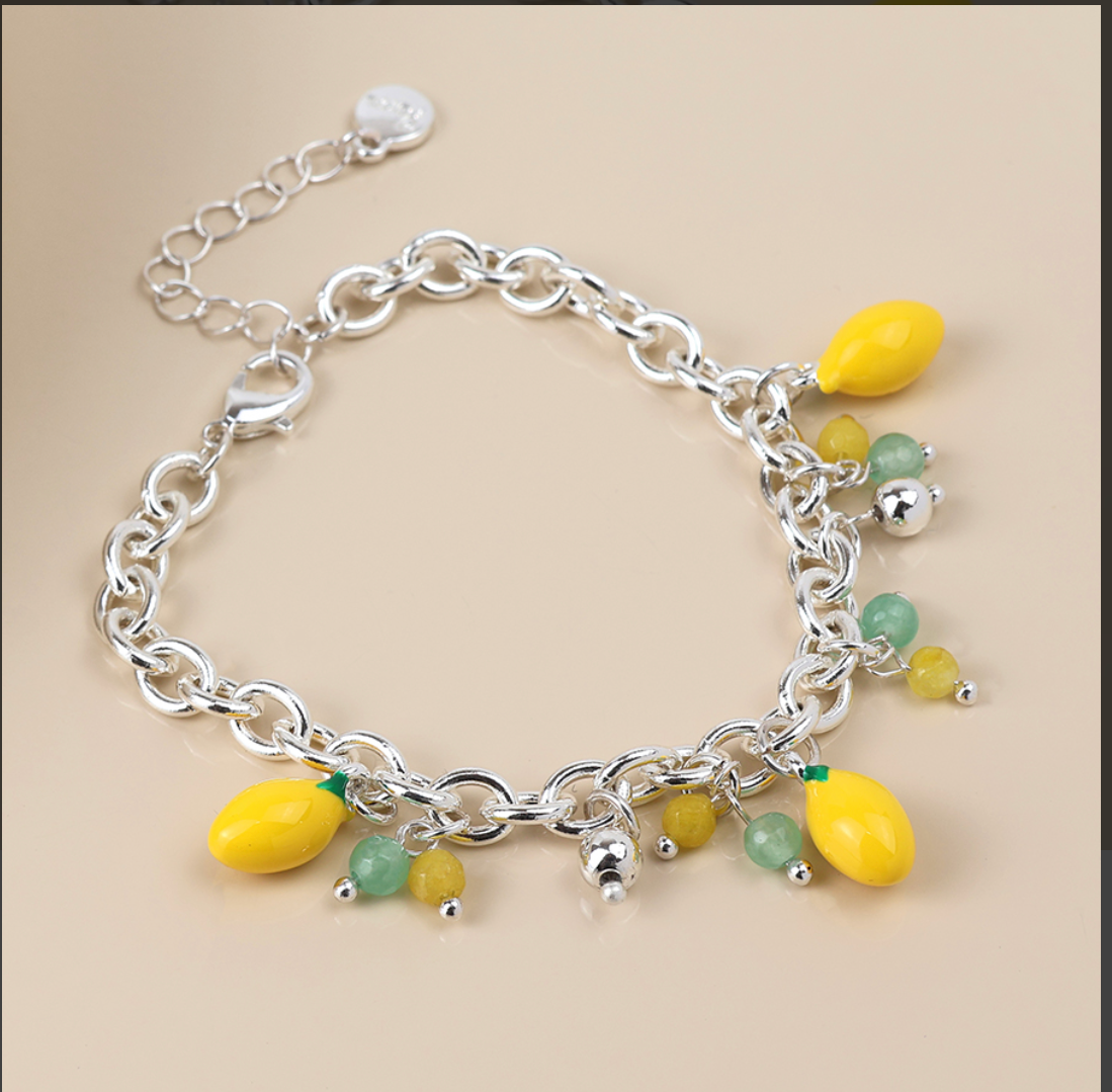 Silver Charm Bracelet with Lemons
