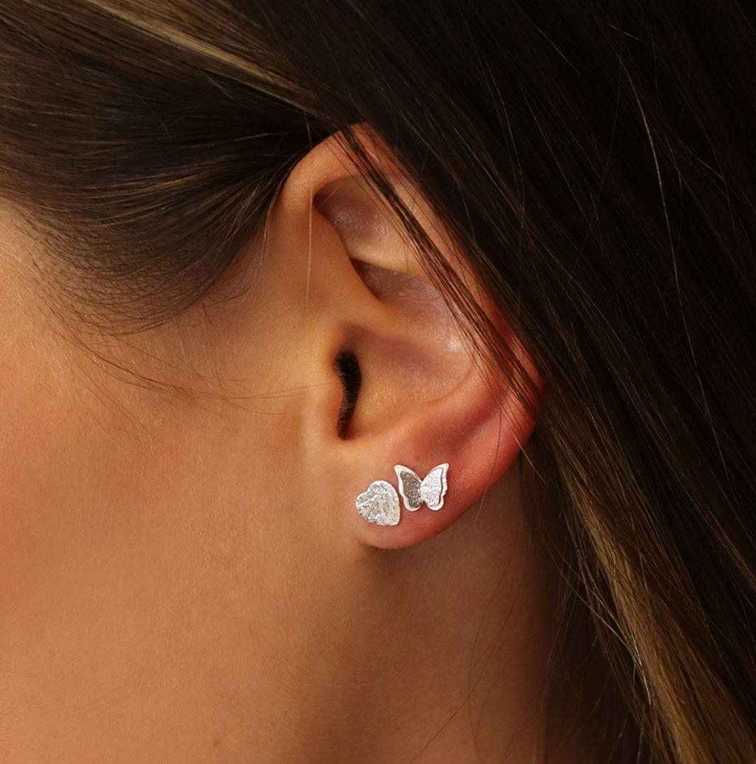 Sterling Silver Foil Texture Butterfly Studs