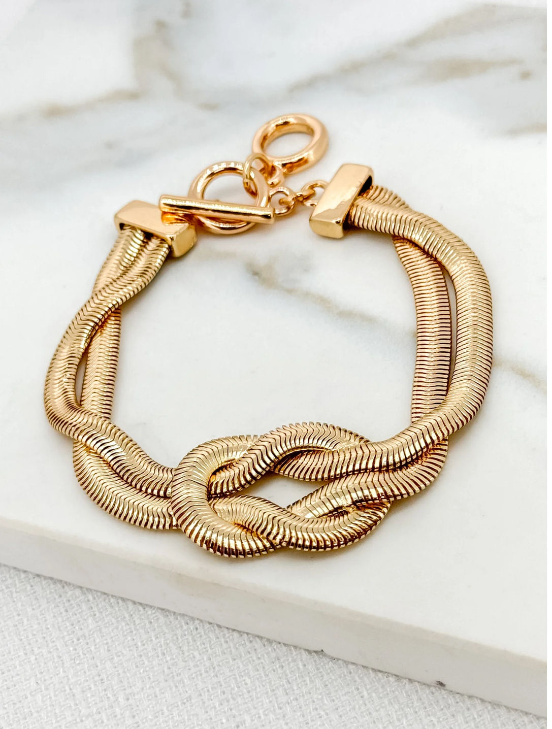 Gold Snake Chain T-Bar Bracelet