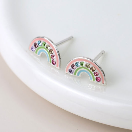 Sterling Silver Rainbow Stud Earrings 