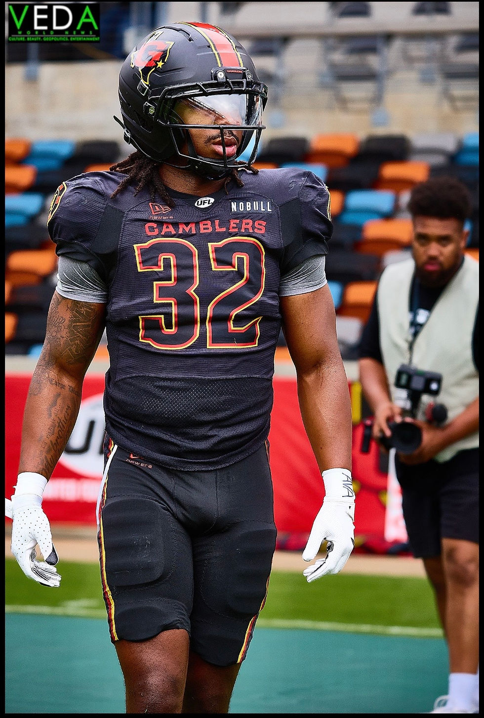 HOUSTON GAMBLERS DEFEAT COLUMBUS AVIATORS 17-13 | HOUSTON GAMBLERS RUNNING BACK JALEN WHITE | PHOTO BY MICHAEL THERVIL | VEDA WORLD NEWS LLC.