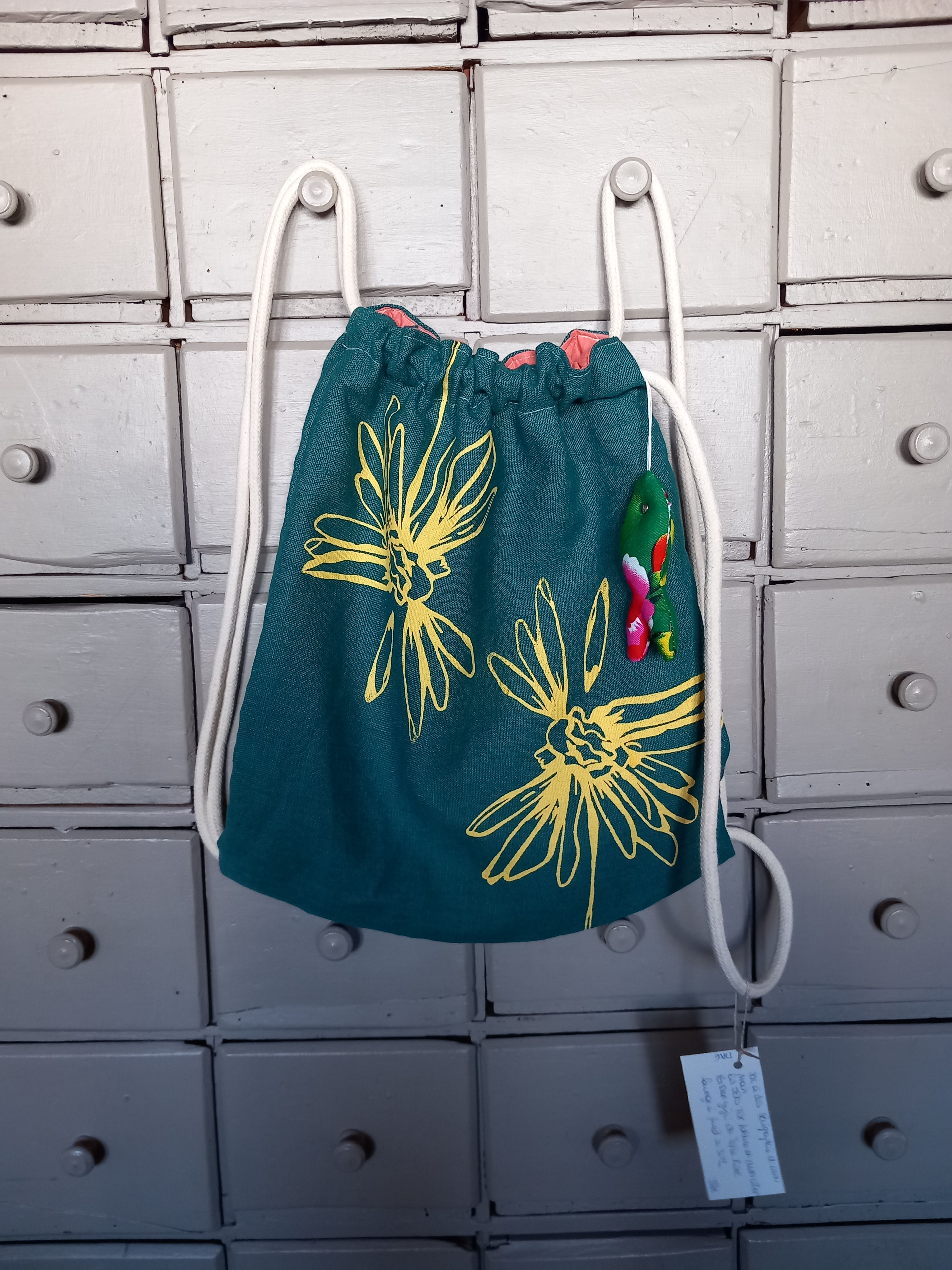 Sac à dos en lin motif marguerite