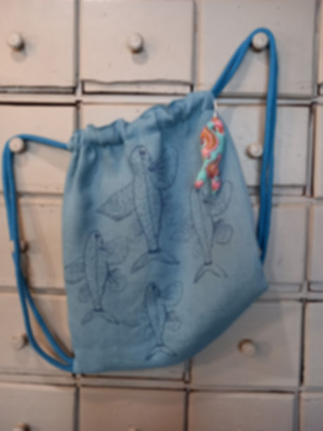 Sac à dos en lin motif poissons volants