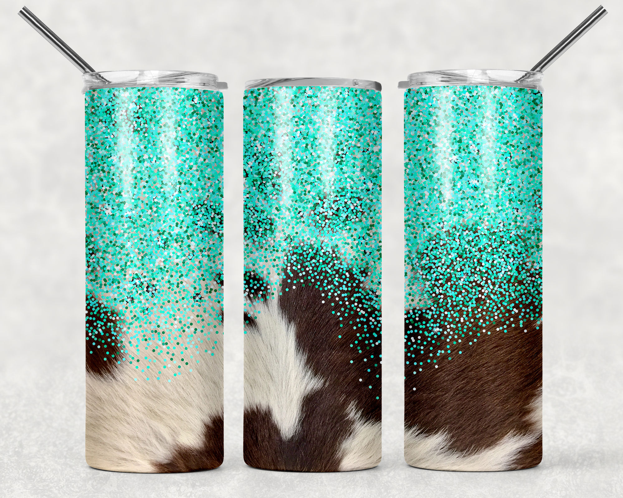 Teal Glitter Over Cow Tumbler
