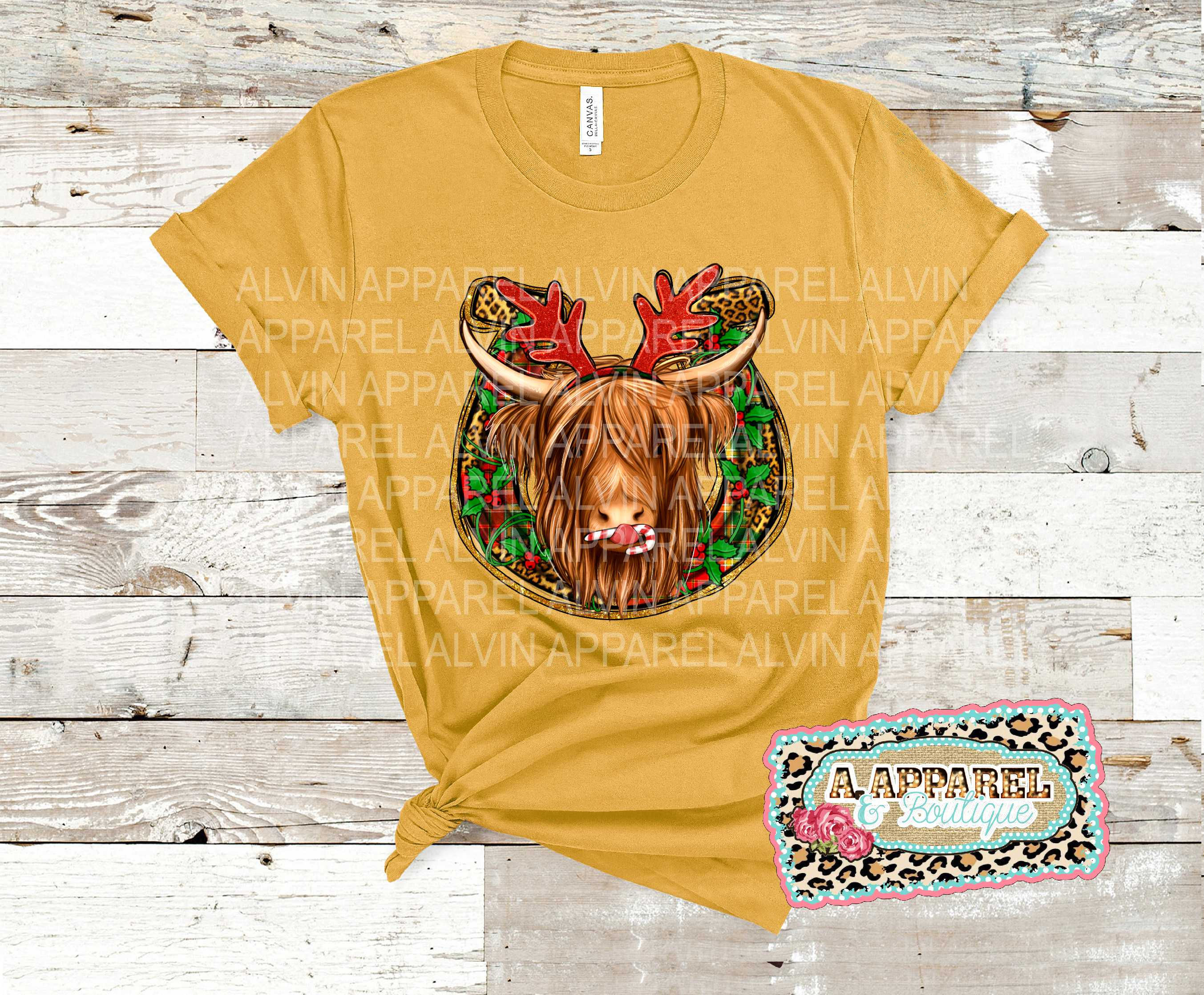 Christmas Highland Cow with Horseshoe