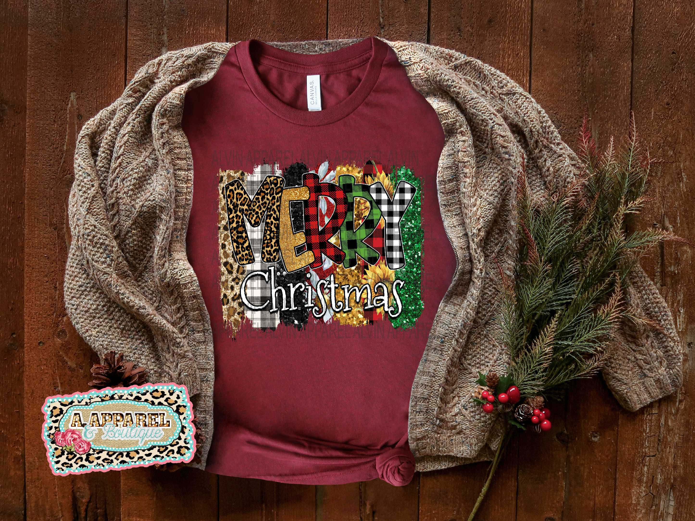 Merry Christmas Plaid Brushstrokes