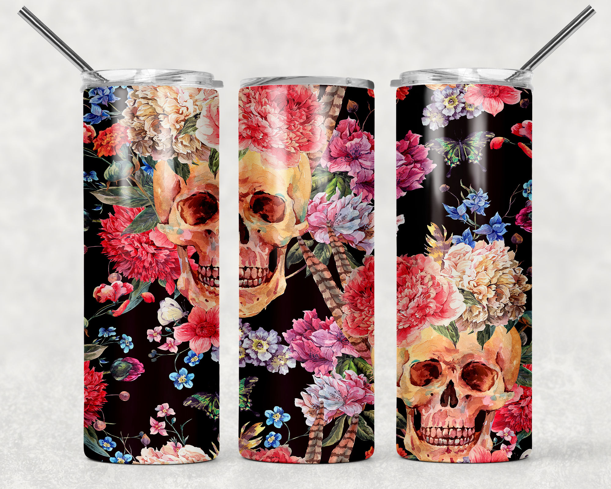 Big Flower Skulls Tumbler