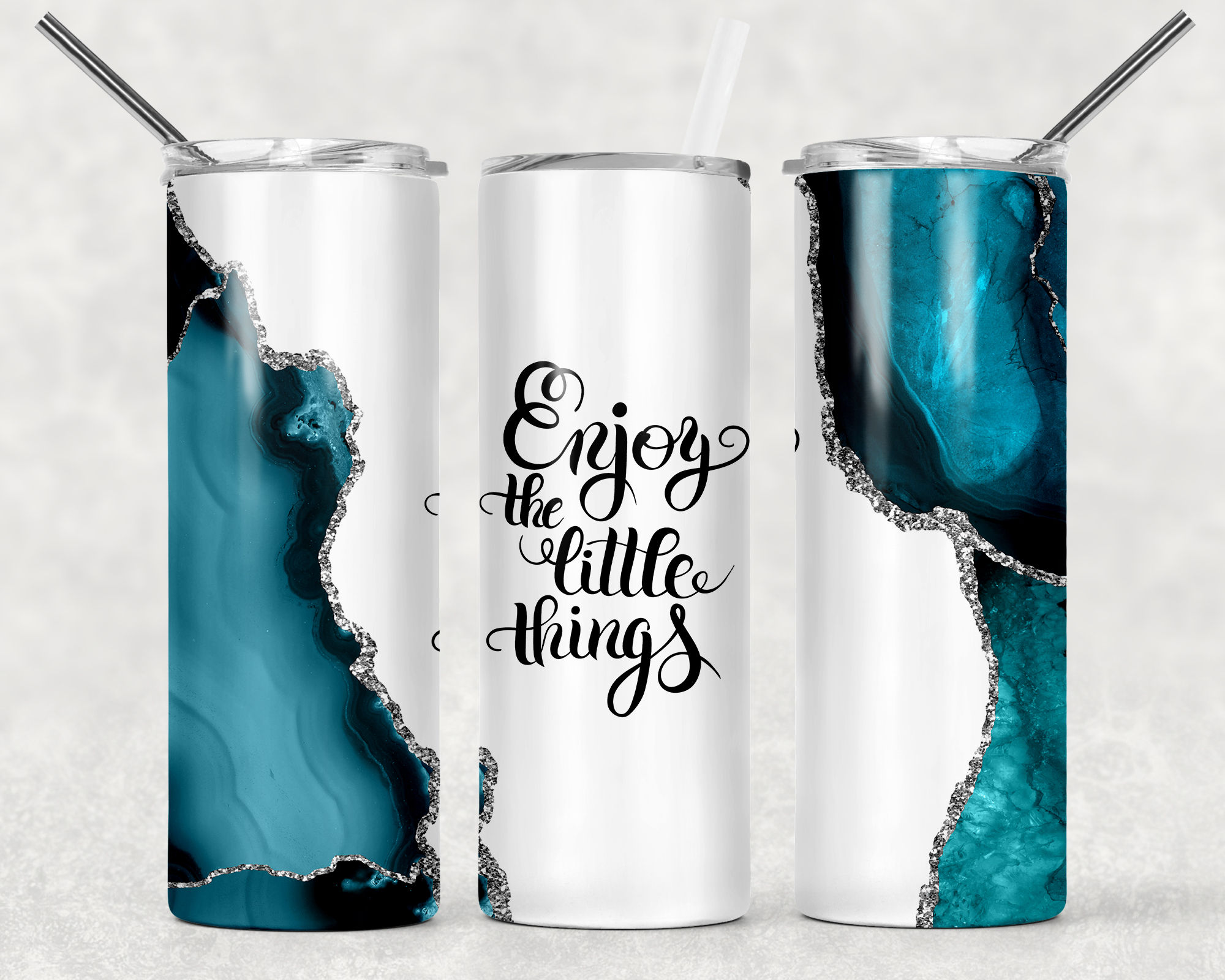 Enjoy Little Things White Marble Tumbler