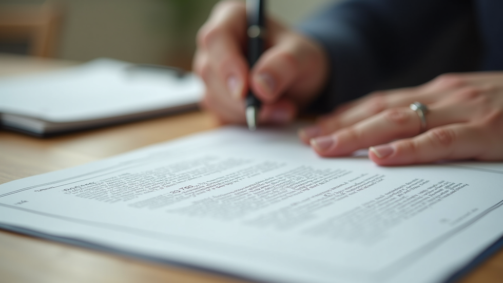 Close-up view of legal contract and pen on wooden table