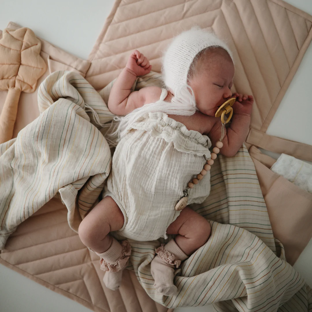 Mushie organic retro striped swaddle from Seb and I