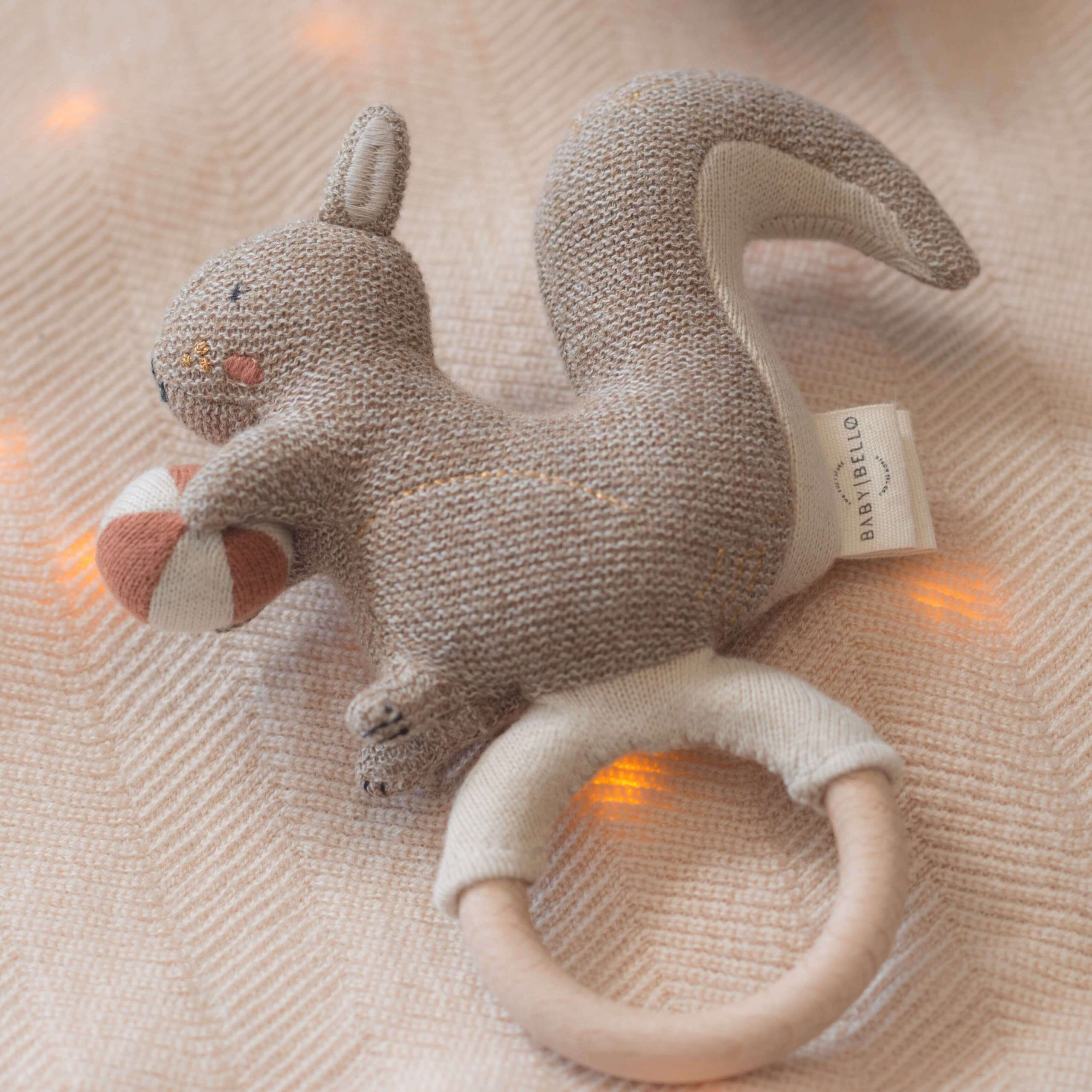 Baby Bello squirrel baby rattle toy at Seb and I