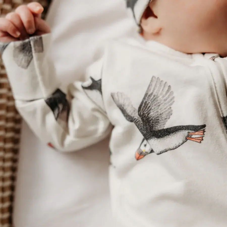 Fox and Lottie puffin print sleepsuit at Seb and I