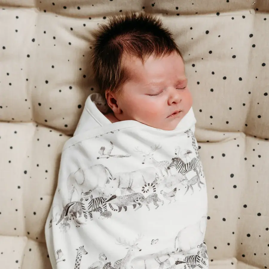 Fox and Lottie baby blanket in animal print from Seb and I.