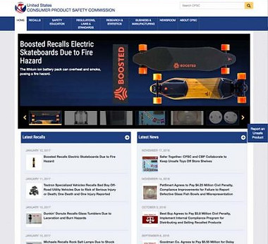 Homepage of the Consumer Product Safety Commission, featuring critical alerts, safety tips, and resources for ensuring the safety of consumer products.
