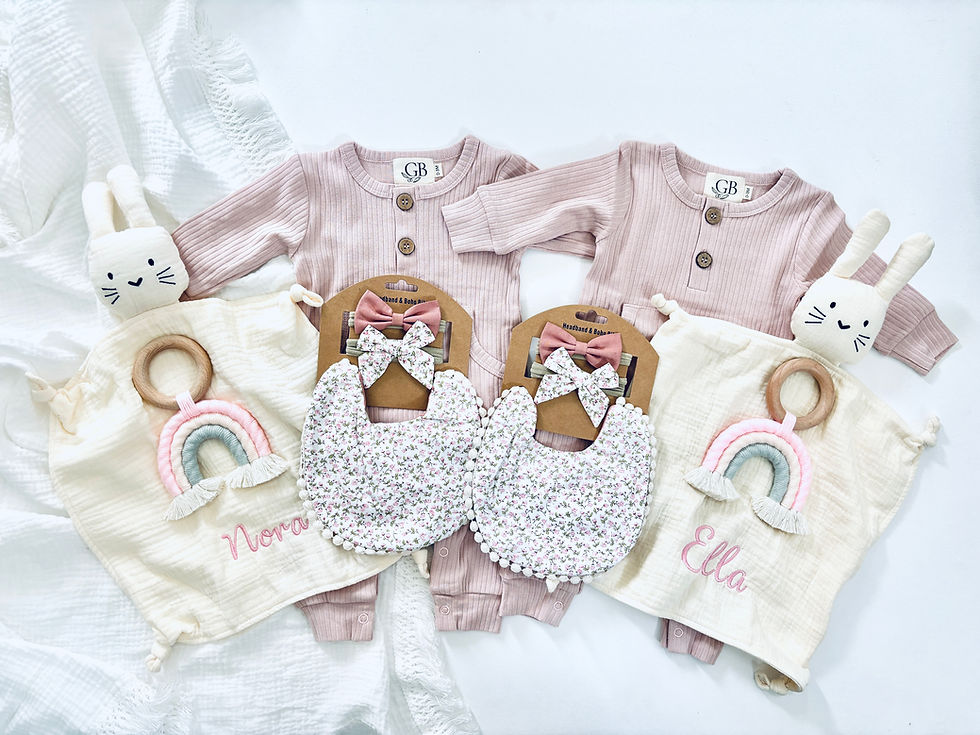 Thumbnail: Twin Baby Girl Floral Bunny Gift Set