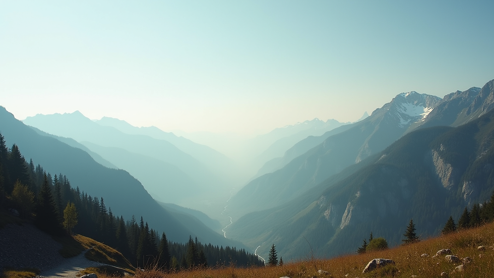 Eye-level view of a serene mountain landscape