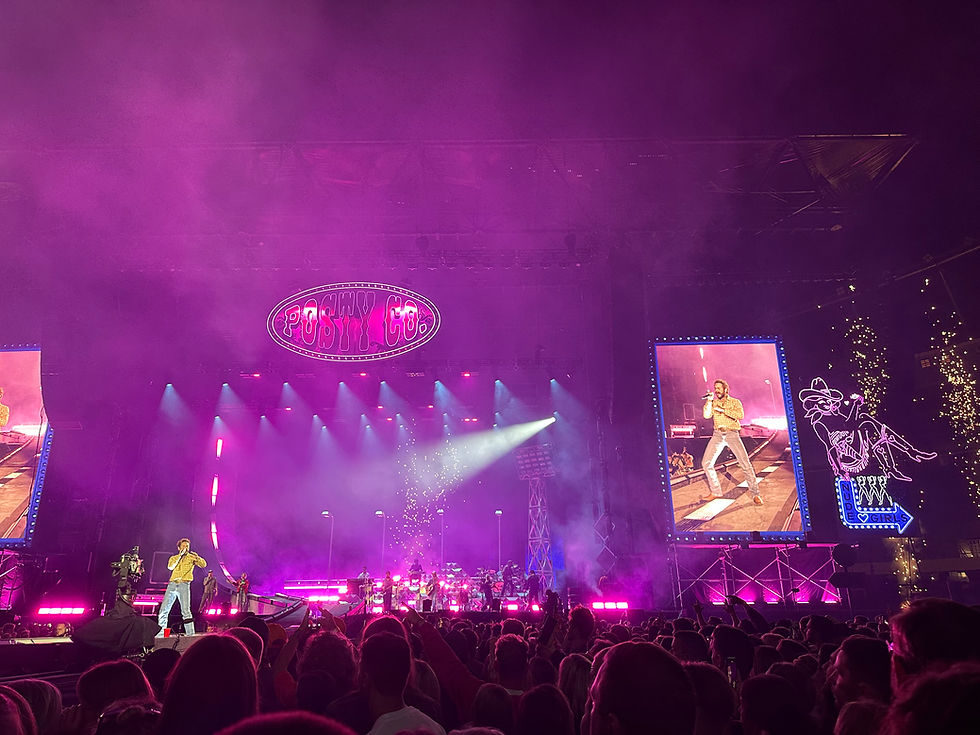 Post Malone on stage during Kaunas 2025 concert at Darius and Girenas Stadium