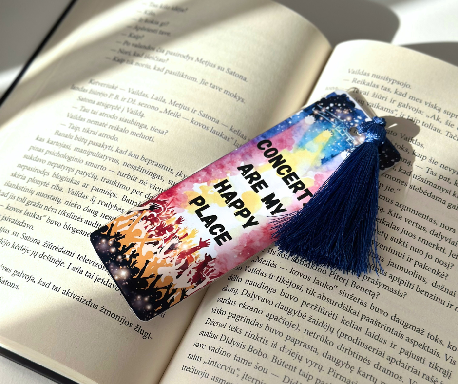 Concerts Are My Happy Place bookmark on a book