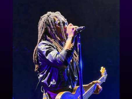 Lenny Kravitz performing on stage at Crystal Palace Bowl in London during his Live 2026 Tour.