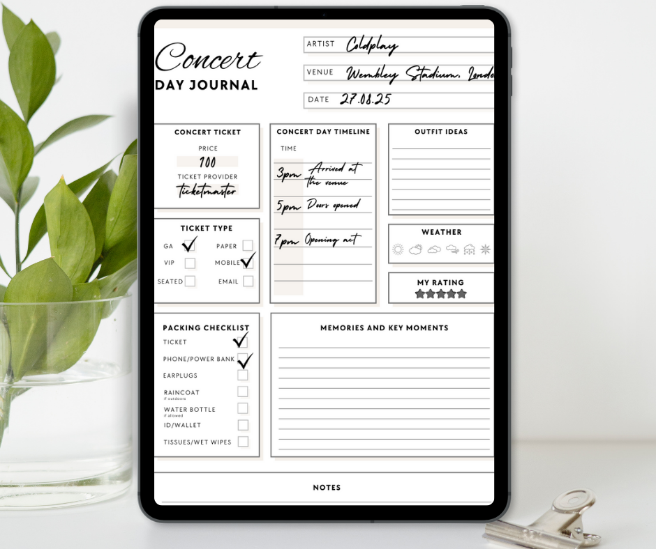 Thumbnail: Music lover printable concert tracker PDF example