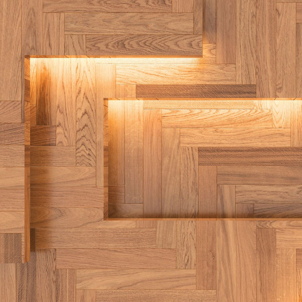 Eine Vertäfelung aus Holz mit integriertem warmweißen Licht