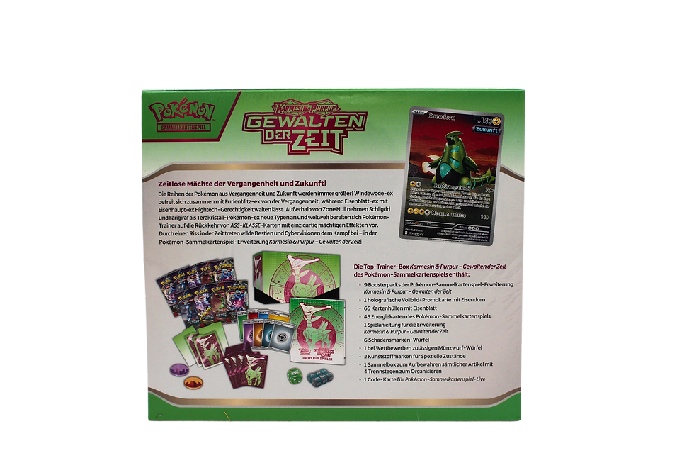 Miniaturbild: Pokémon Karmesin&Purpur Gewalten der Zeit Eisenblatt Top-Trainer-Box (DE)