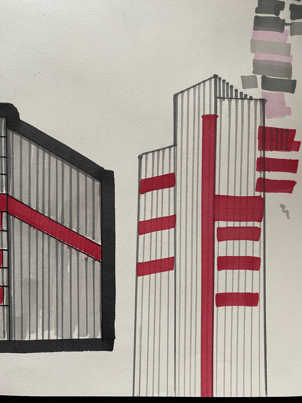 An illustration of a brutalist building.