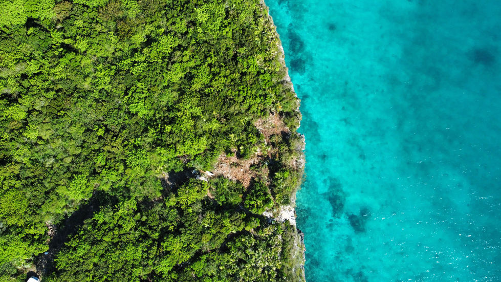an aerial view of a stunning cliff properties overlooking the Caribbean ocean