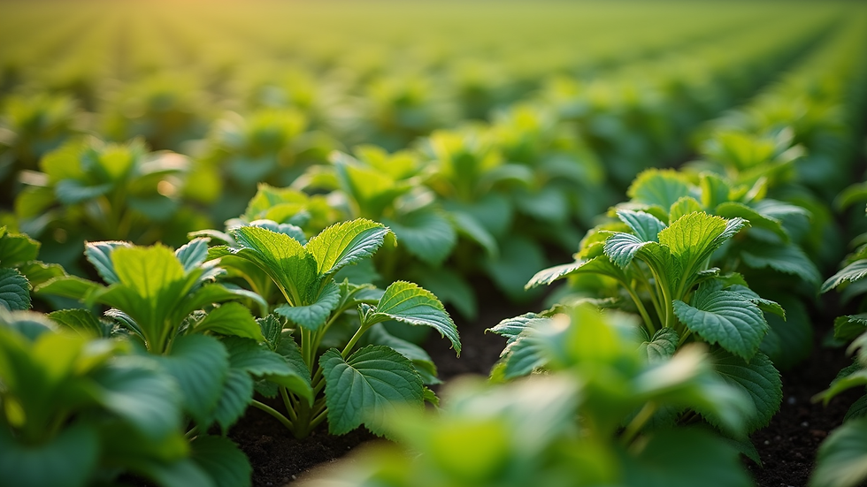 High angle view of a well-maintained crop field showing healthy plants