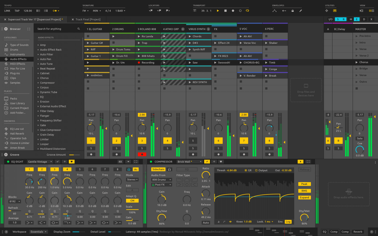 The user interface of the DAW Ableton Live