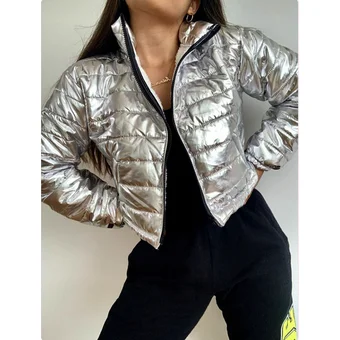 Casaca Crop Impermeable Kinetix Puffer Plata