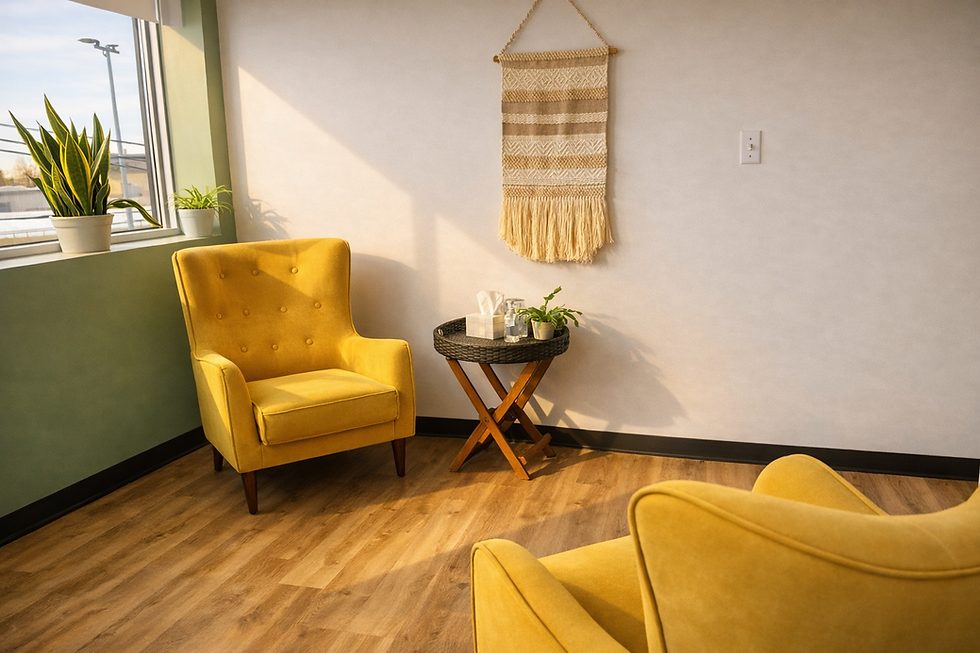 Bureau de consultation avec deux fauteuils jaunes