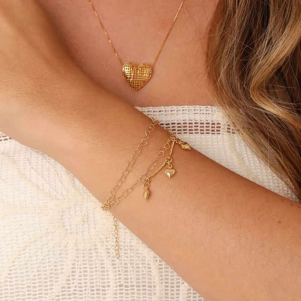 Thumbnail: Double Bracelet with Intertwined Hearts and Charms