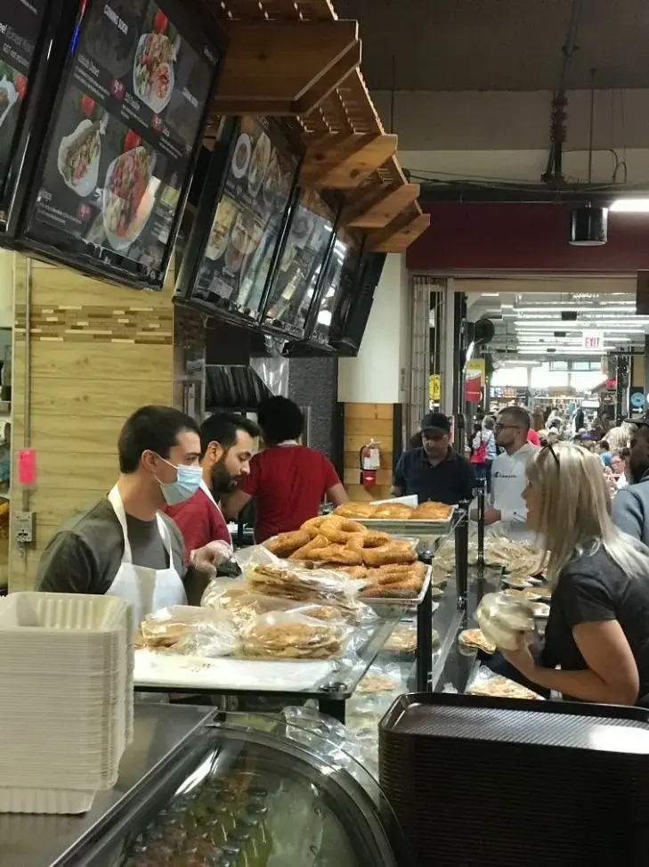 Indoor food hall counter scene