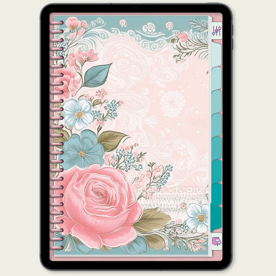Caderno Digital Beautiful Pink Flowers - 8 Abas - 6 Templates - aba8