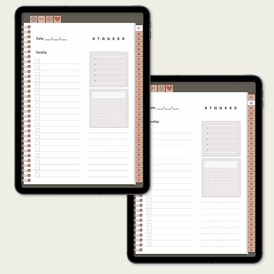 Planner Diário Boho Rainbow - páginas diárias 1-2