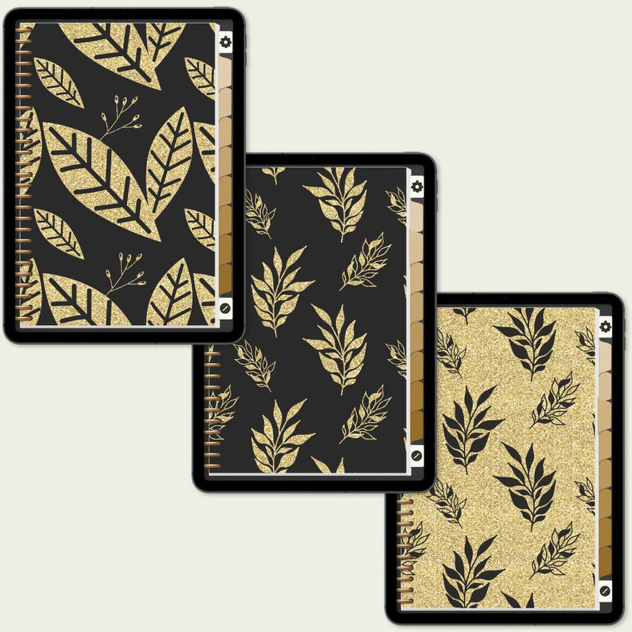 Caderno Digital Black And Gold - 8 Abas - 6 Templates - abas 1 2 3
