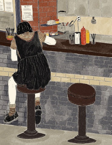 Illustration of girl eating.
