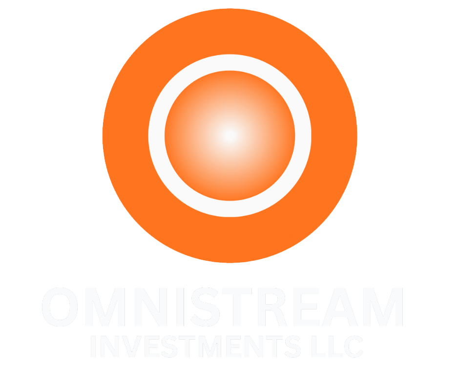 “OmniStream Investments LLC logo – orange circular design representing business growth and creative energy.”