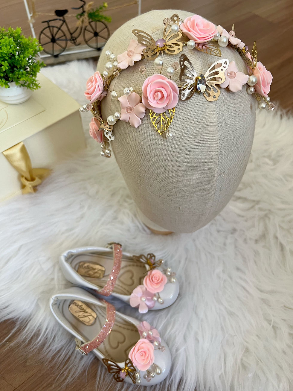 Miniatura: Kit 1 tiara e 1 Sapato Flor Rosa 