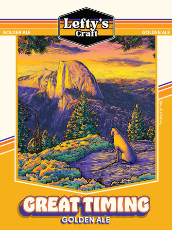 Great Timing Golden Ale beer label, 16oz. Image of Half Dome in Yosemite National Park.