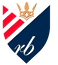 Logo da empresa destacando um brasão nas tonalidades vermelho e azul, adornado com uma coroa dourada sobreposto pelas iniciais RB, representando Rodrigo Borges.