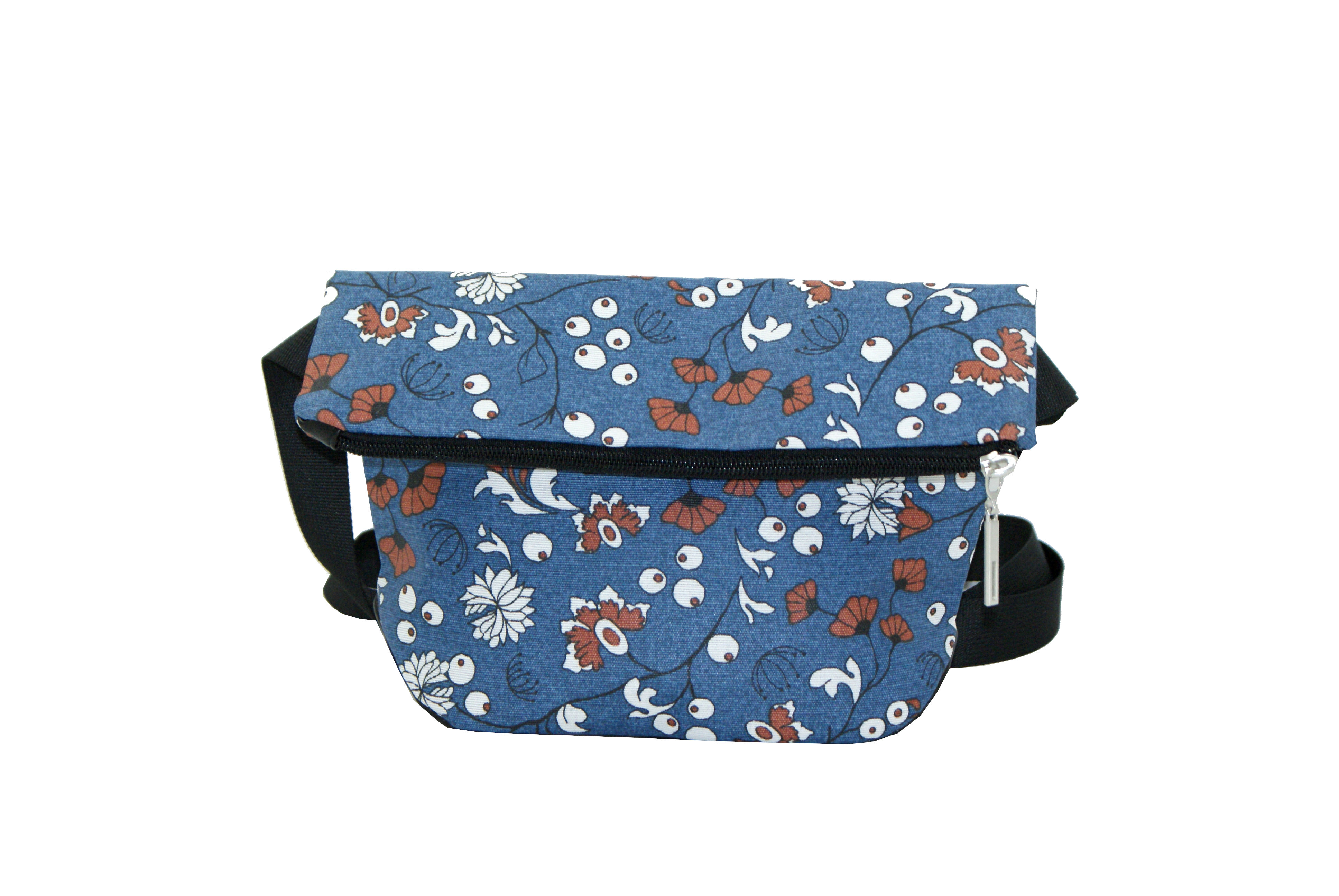 Bauchtasche & Umhängetasche Blau mit Blumen