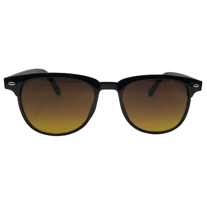 Black round sunglasses with brown gradient lenses front view