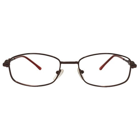 Slim brown metal rectangle eyeglasses frame front view