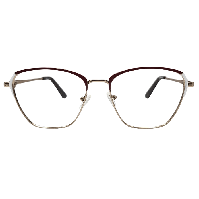 Burgundy gold geometric eyeglasses front view