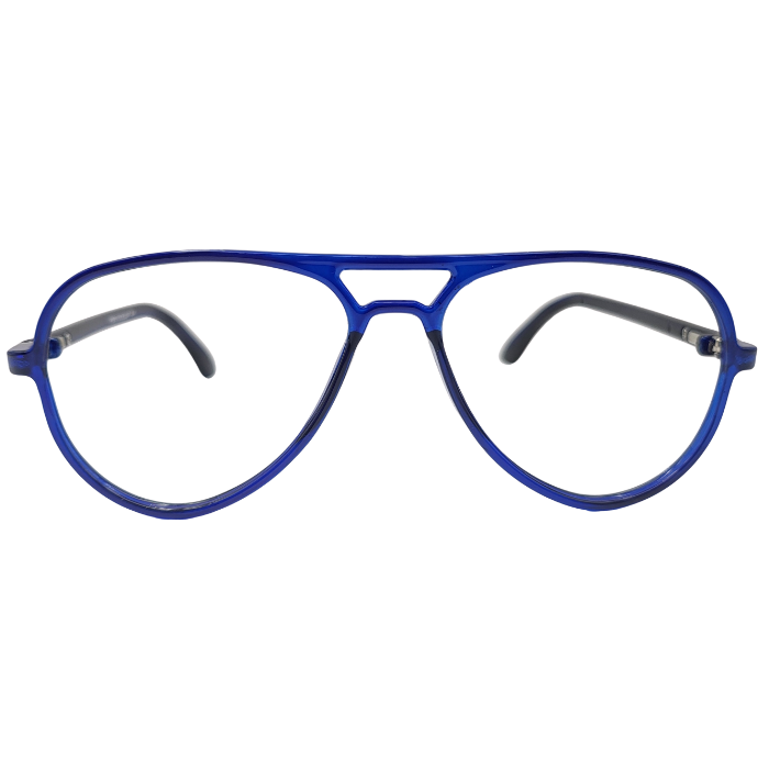 Transparent blue aviator eyeglasses with double bridge front view