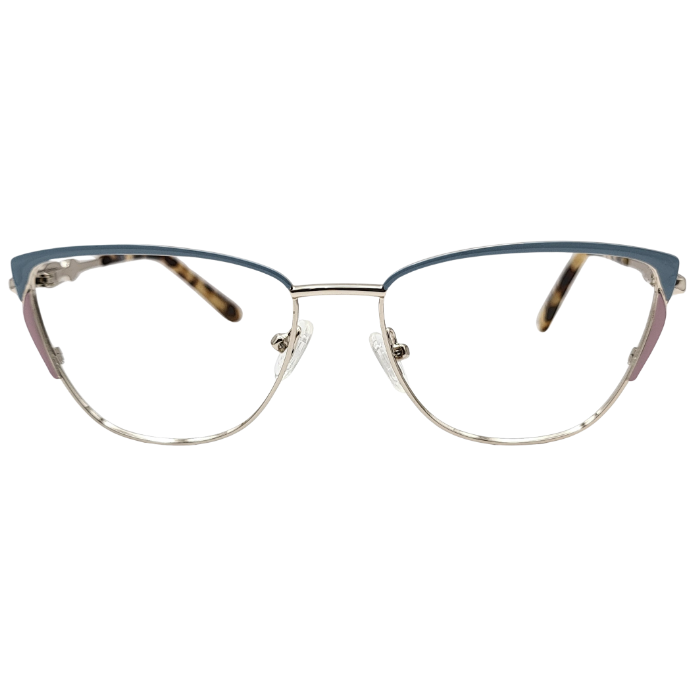 Sky blue silver cat-eye eyeglasses front view