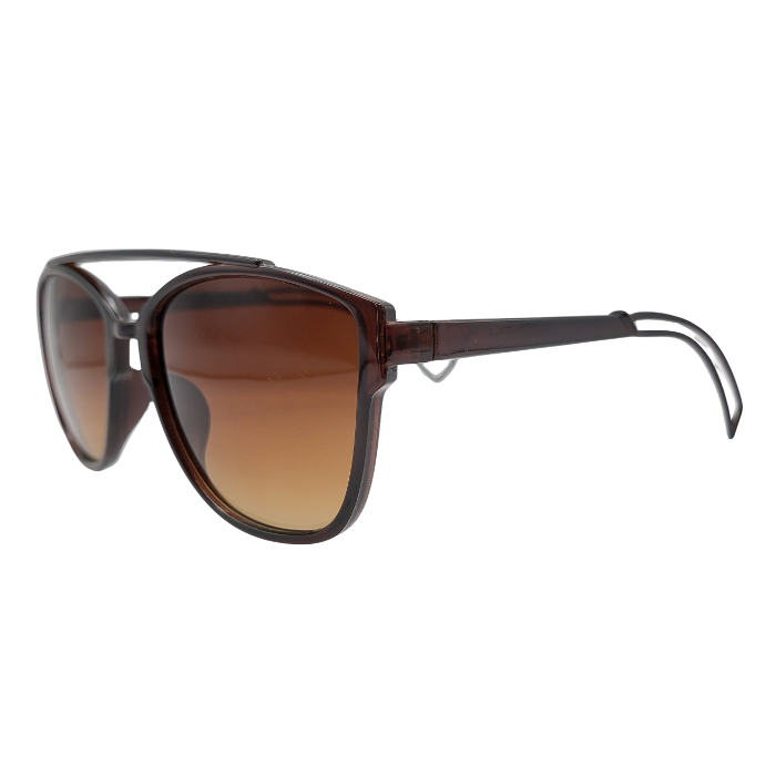 Side angle view of brown gradient oversized sunglasses