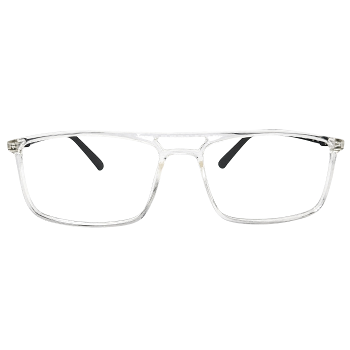 Transparent rectangular eyeglasses front view